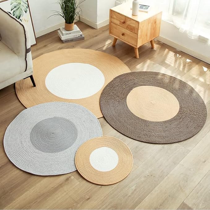 Hand Woven Round Area Rugs Living Room Bedroom Study Computer Chair