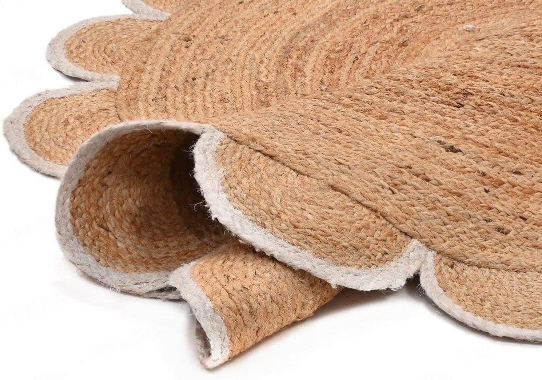 Round Jute Carpet Rug with multi Color border  For Home, Living Room