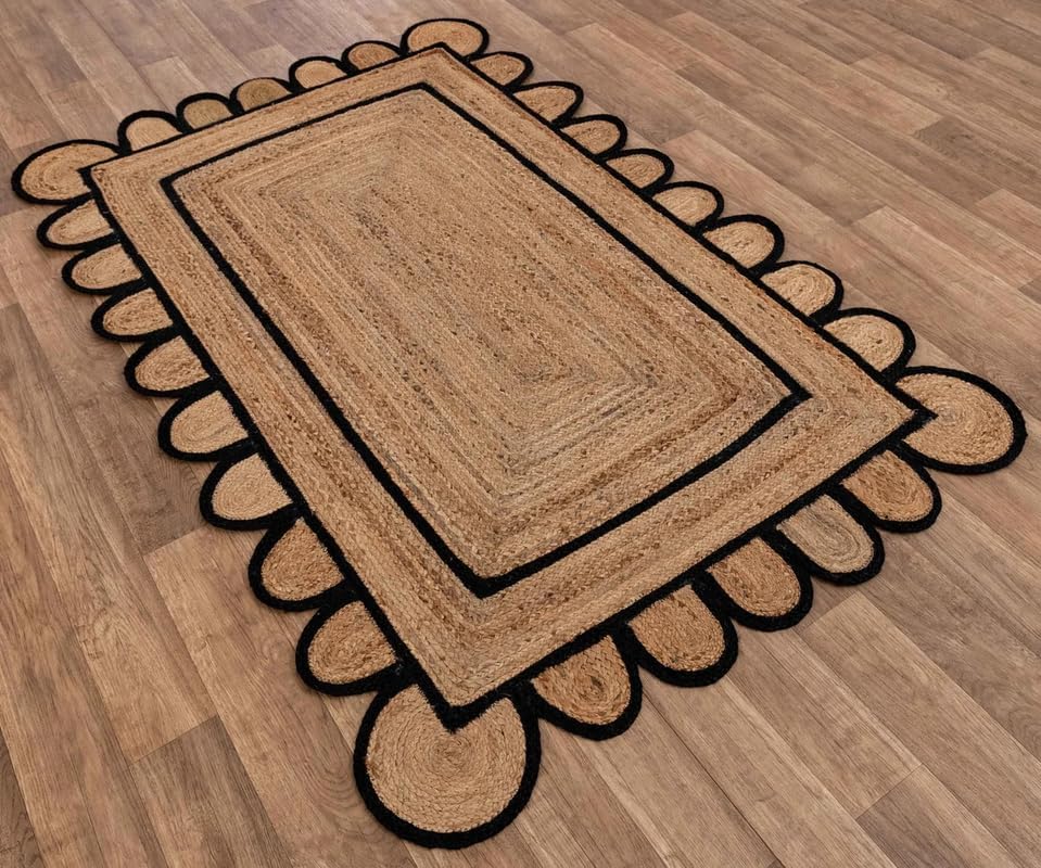 Natural Scalloped With Border Jute Rugs