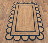 Handwoven Natural Jute Rug – Scalloped Design with Stylish Border