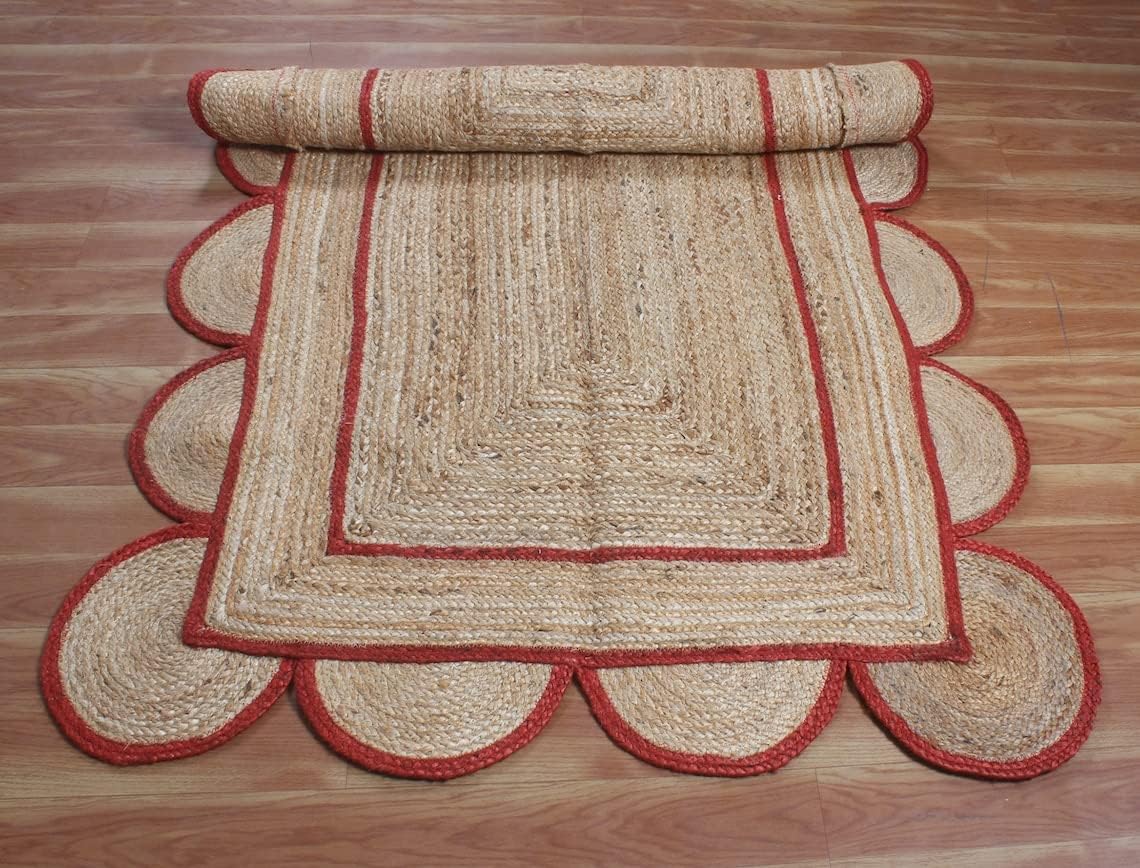 Natural Scalloped With Border Jute Rugs