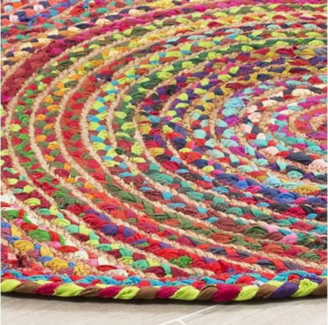 Indian Hand Braided Bohemian Colorful Cotton Natural Jute Rugs