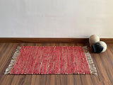 Hemp Dhurrie Rugs, Traditional Red  Footboard entryway Rug Chic Victorian Hipster