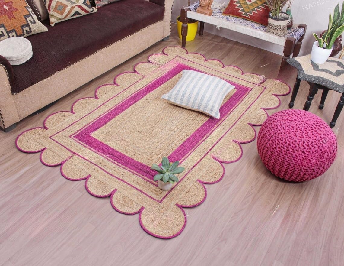 Bohemian scalloped rug Unique Design Natural Jute Area Rug