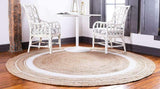 White Braided Border Bohemian  Natural Fiber Rugs