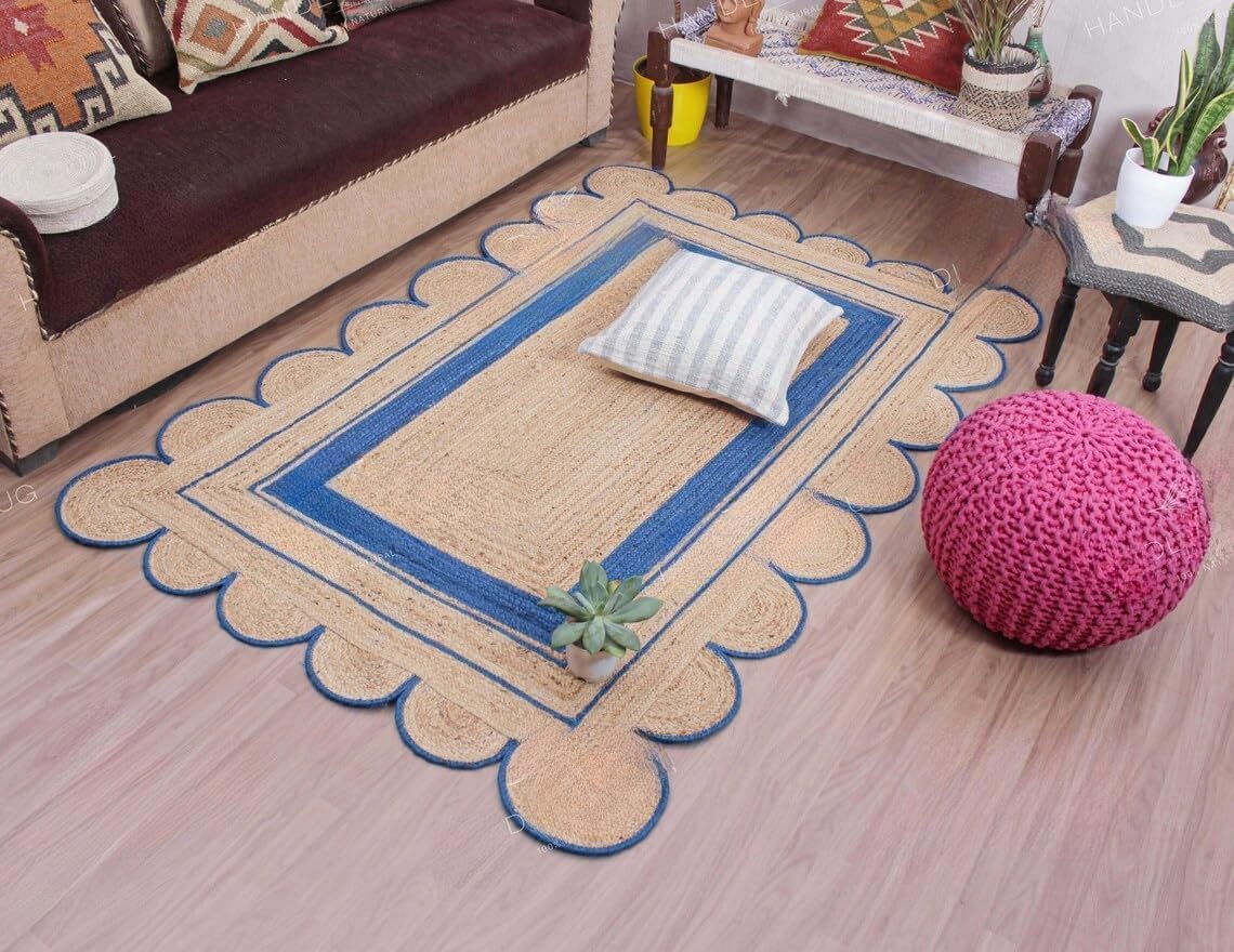 Bohemian scalloped rug Unique Design Natural Jute Area Rug