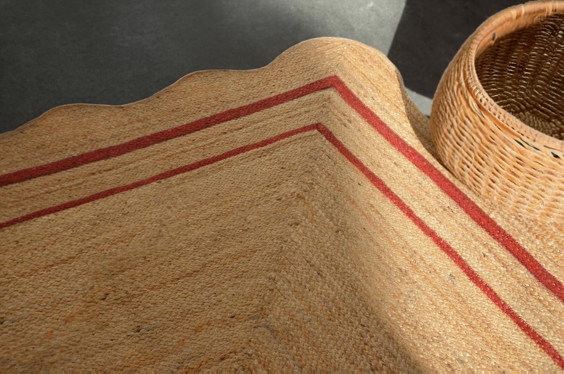 Unique Design Braided Handmade Scalloped Jute Rug