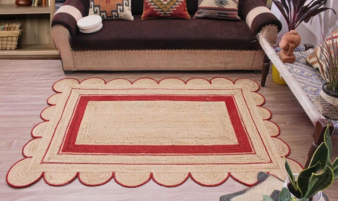 Bohemian scalloped rug Unique Design Natural Jute Area Rug