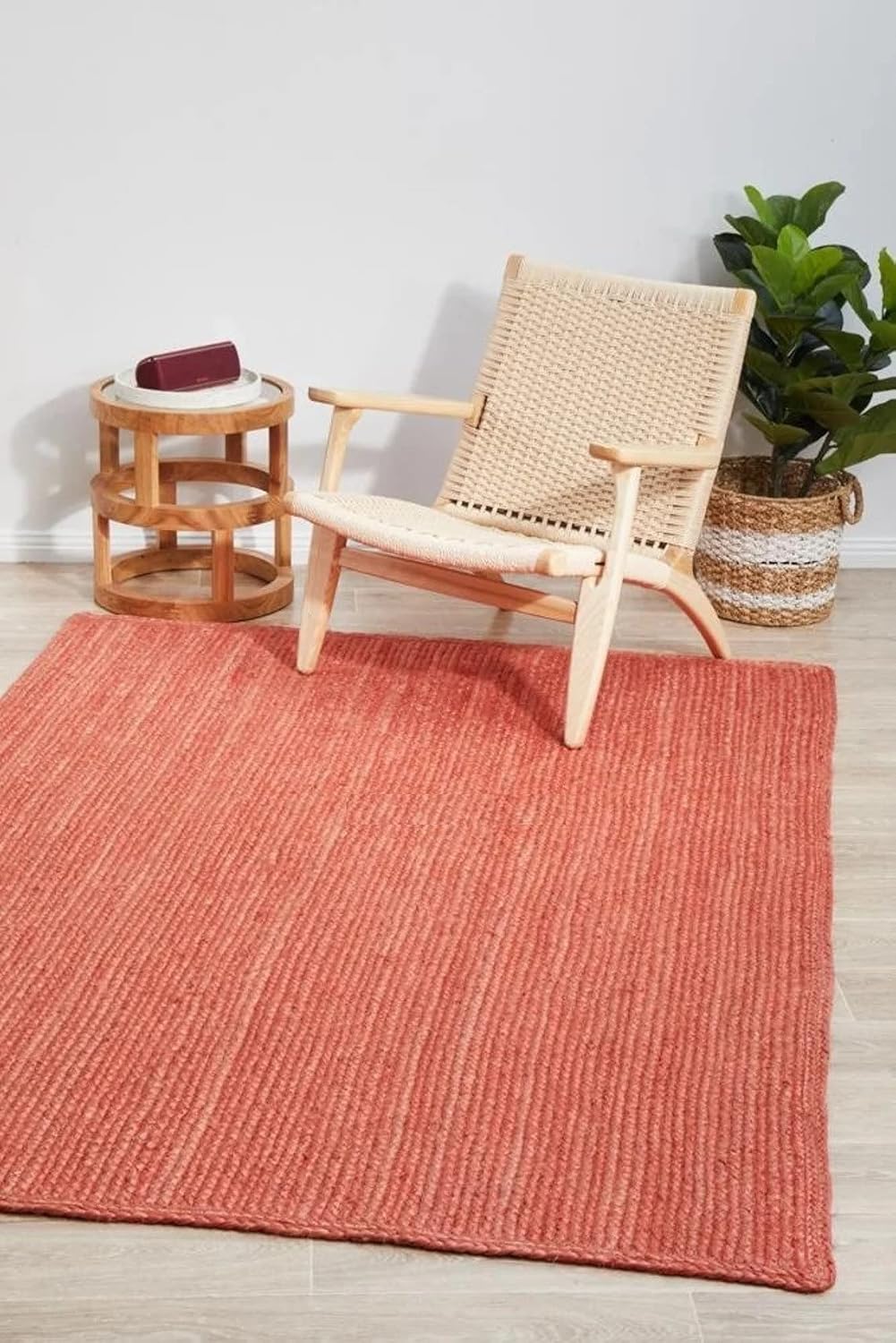 Natural Jute Hand Braided Bohemian Red Jute Rug For Living Room
