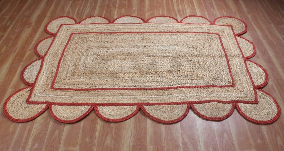 Natural Scalloped With Border Jute Rugs