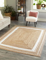 White Braided Border Bohemian  Natural Fiber Rugs