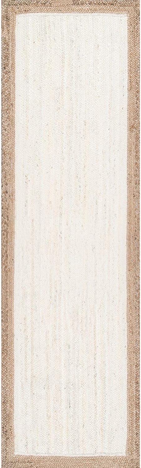White with Beige Border Handmade Natural Fiber Rugs