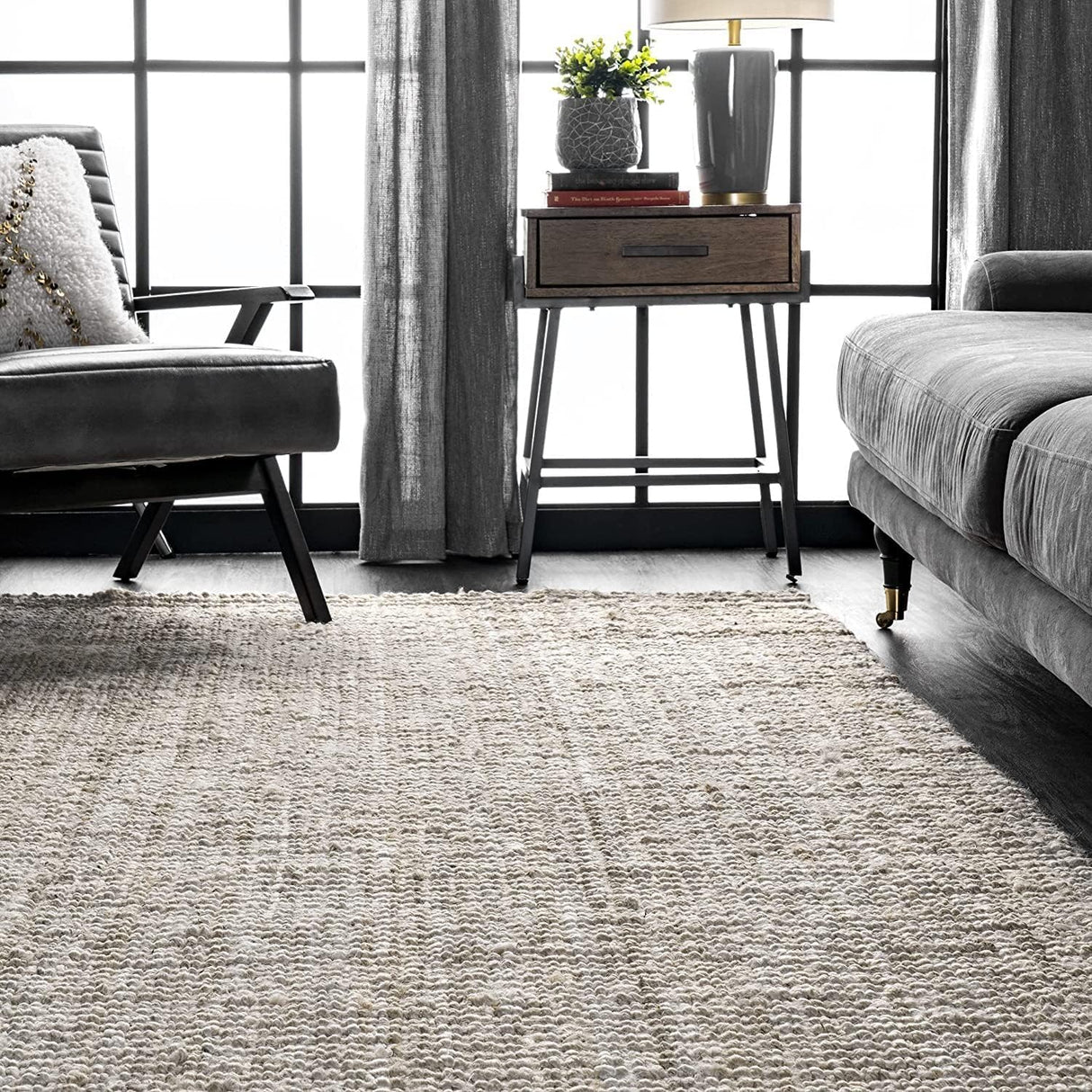 Hand Woven Ashli Handwoven Solid Jute Farmhouse, Boho Jute Carpets