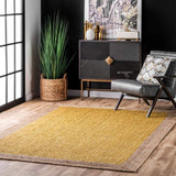 Natural Jute Area Rug – Yellow with Beige Border for Bright Home Decor