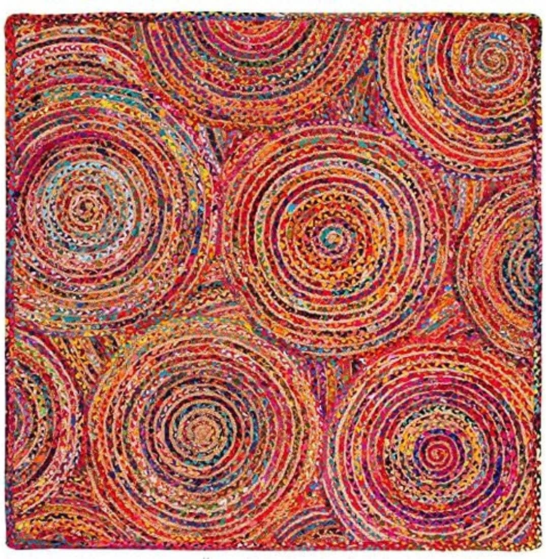 Handmade Indian Jute Rug – Colorful Braided Cotton Boho Floor Decor