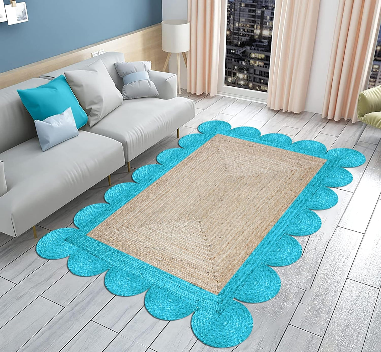 Hand Braided  Indoor Outdoor Soft scalloped jute rug