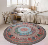 Geometric Beige & Multicolor Colorful Jute Chindi Cotton Area Rug