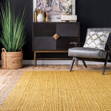 Natural Jute Area Rug – Yellow with Beige Border for Bright Home Decor