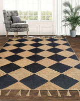 Indian Hand woven Natural jute rug, Diamond Pattern Hand Braided Natural jute rugs