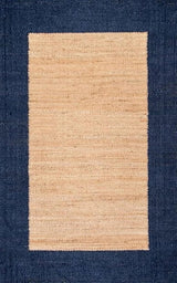 Natural Boho Area Rug with Blue Border – Eco-Friendly Home Decor