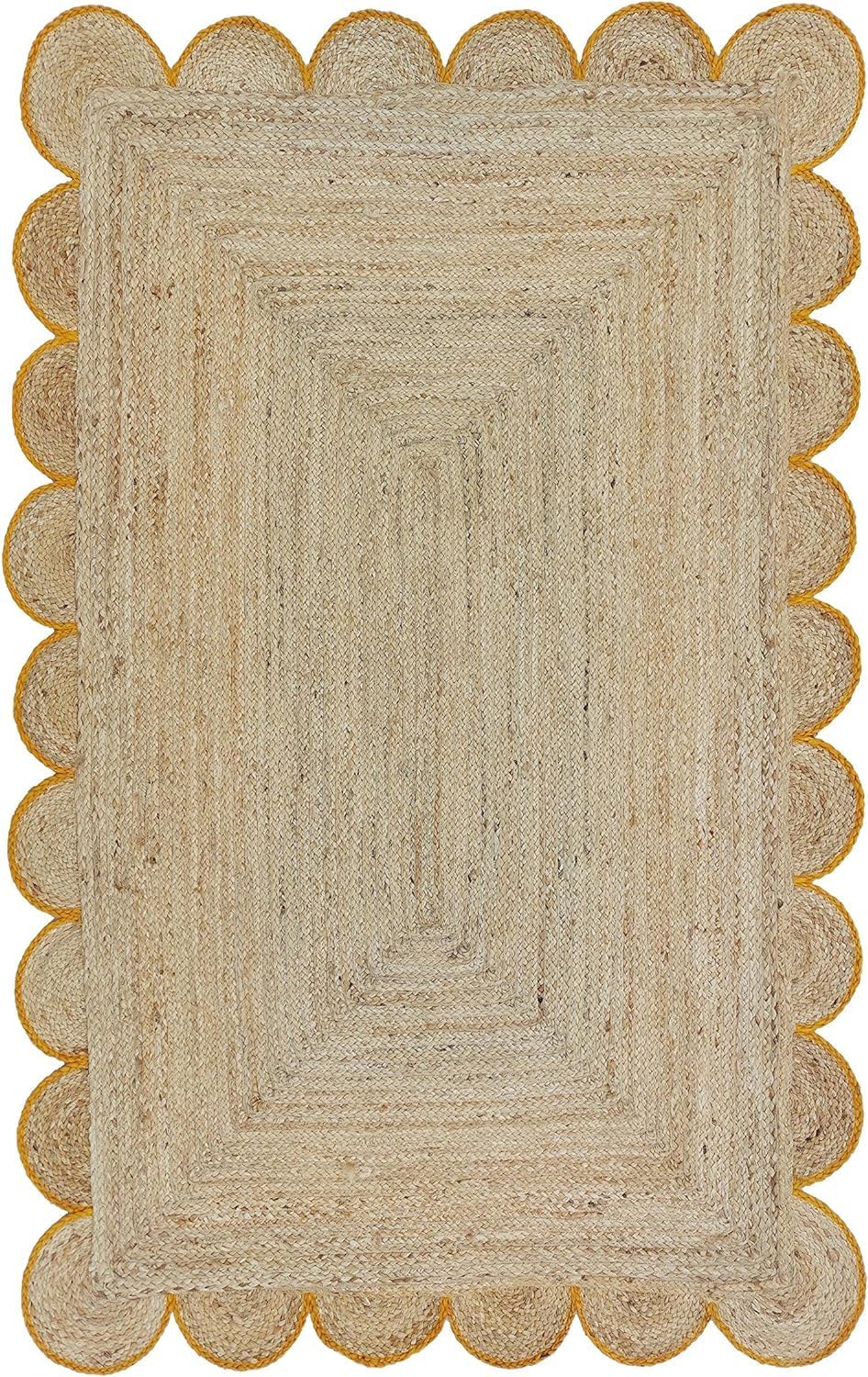 Hand Weaving Village  Decorative scalloped jute rug