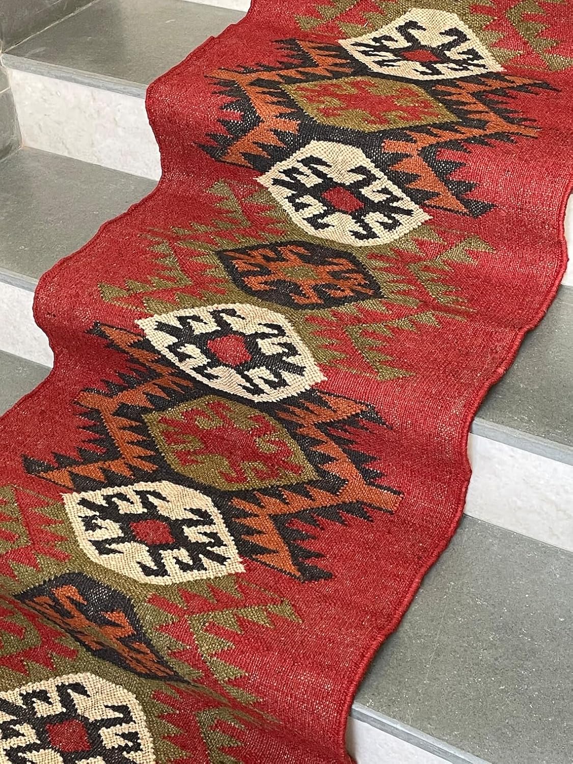 Hand Woven Natural Kilim Stair Runner Rug, Indoor-Outdoor Stair Runners