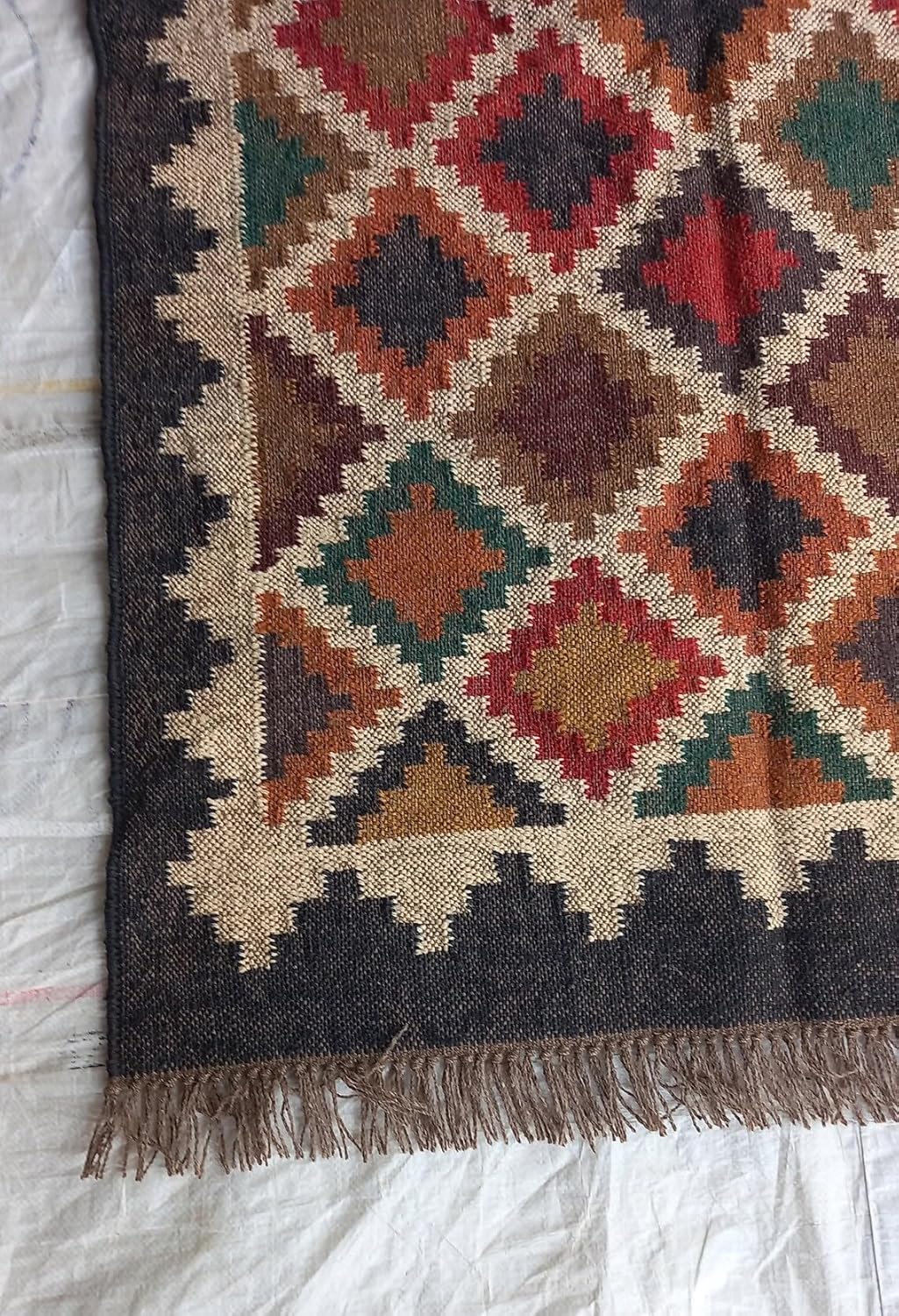 Handmade Jute  Kilim Rugs, Checkered Pattern Multicolor Color Ecofriendly Area Rug,Dhurrie Kilim Rugs