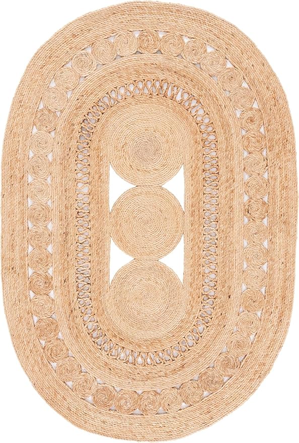 Handmade Boho Jute Rugs for Living Room with Circle Design and Non Slip Braided Carpets for Living Room