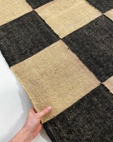 Wool Kilim Area Rugs,Checkered Pattern Black Color Ecofriendly Area Rug