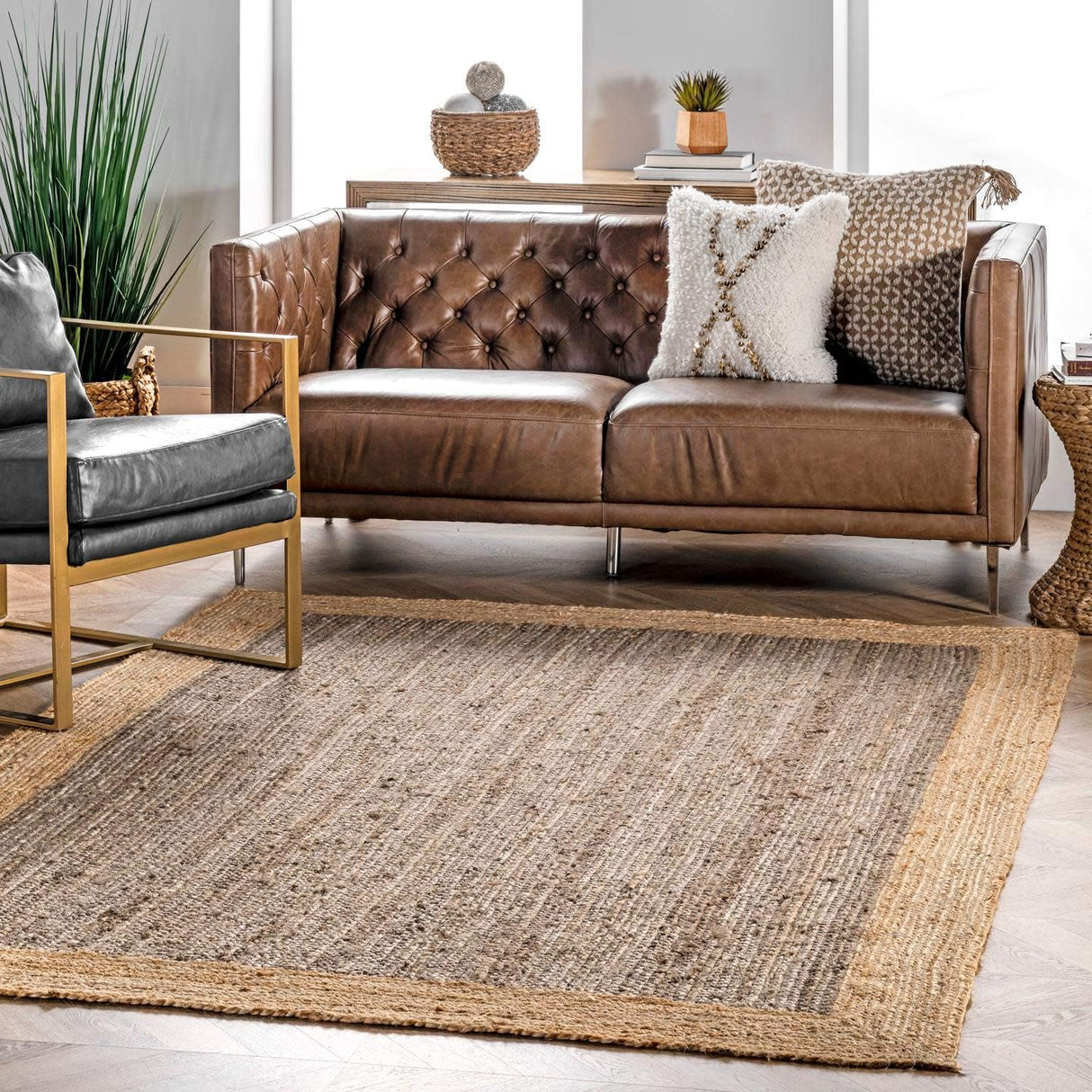 Grey with Beige Border Natural Fiber Rugs