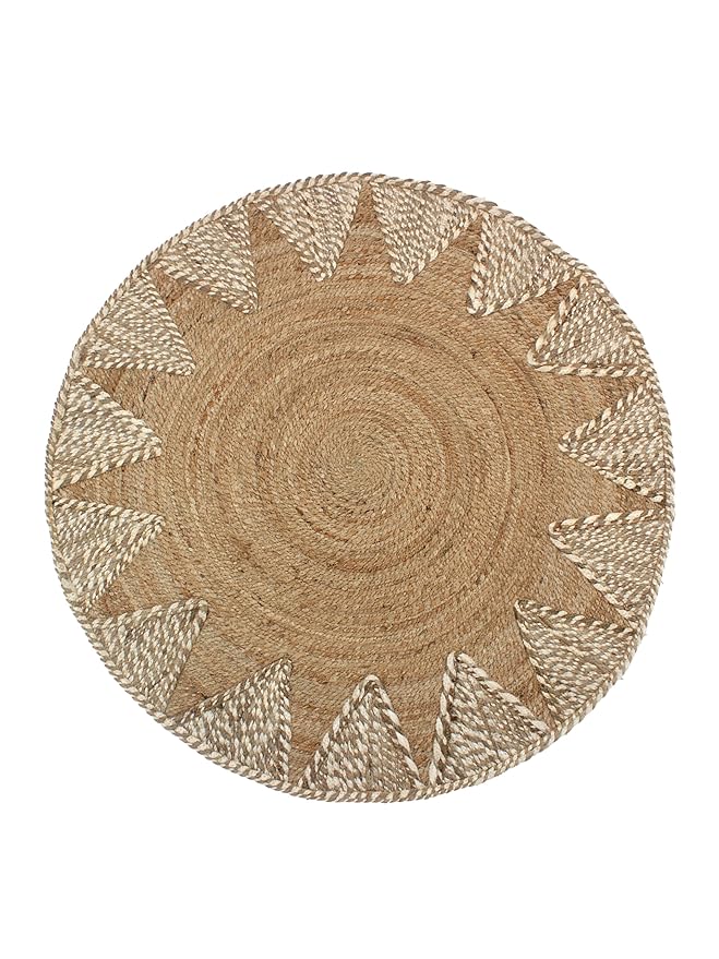 Round Traditional Design Jute Door Mat for Bedroom, Living Room, Dining Room