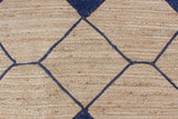 Indian Natural Vintage Rag Rug Geometric Blue & Beige Jute Area Rug