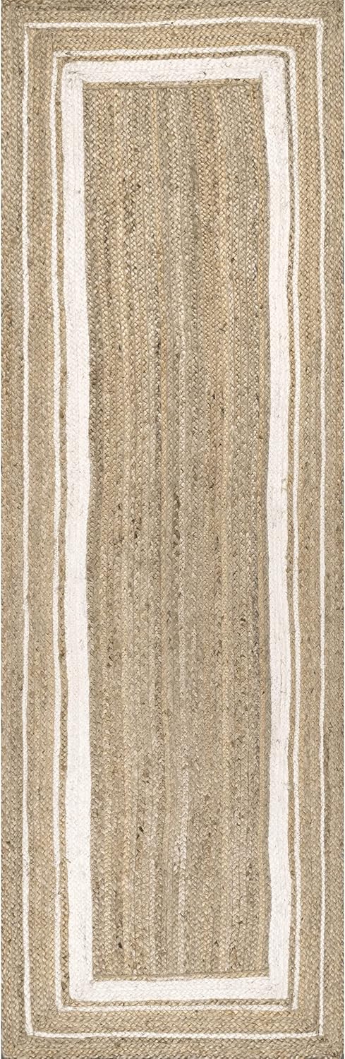 White Braided Border Bohemian  Natural Fiber Rugs