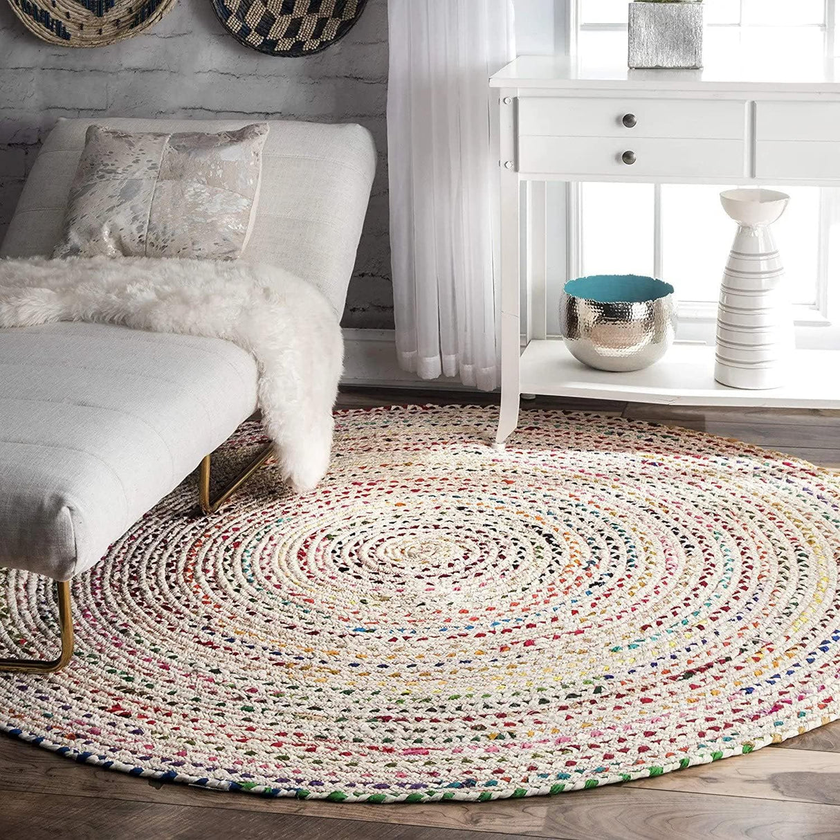 Round Shape Cotton-Jute Hand Braided Natural Jute Rugs