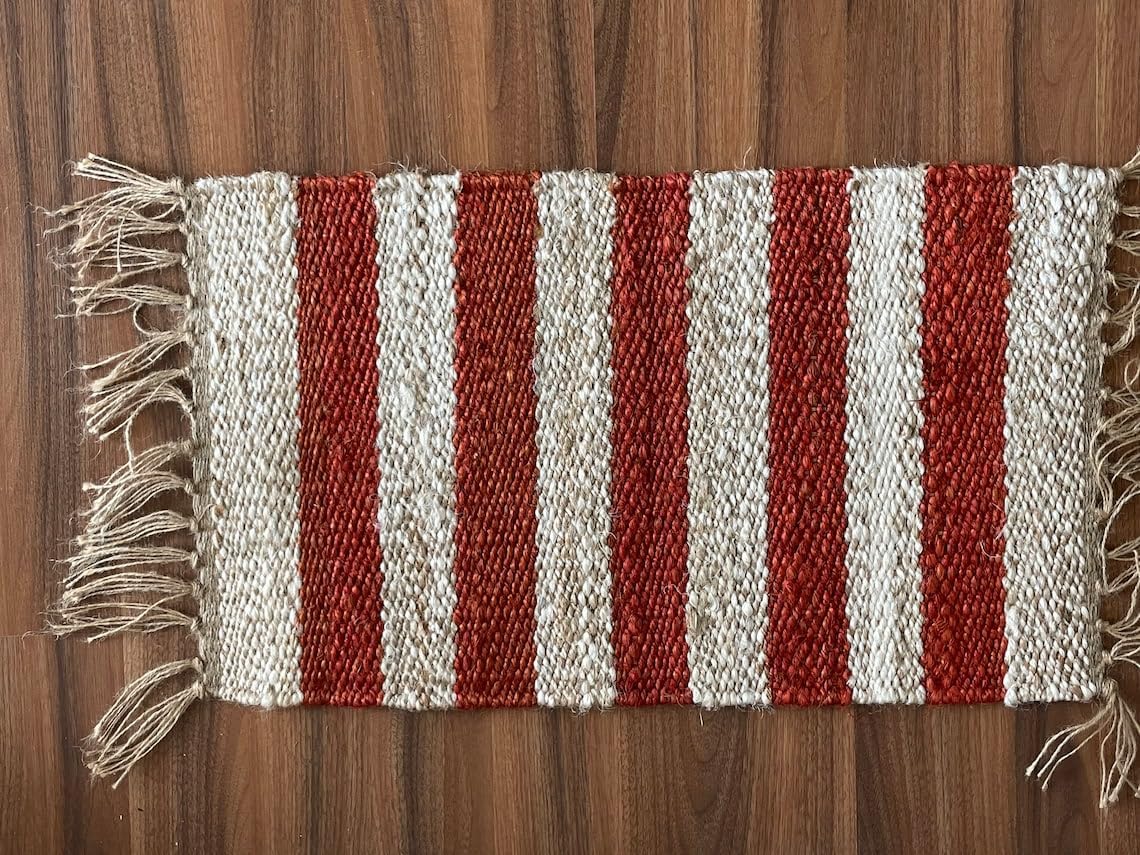 Hemp Area Rugs, Traditional Red-White  Footboard entryway Rug Chic Victorian Hipster