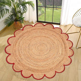 Round Jute Carpet Rug with multi Color border  For Home, Living Room