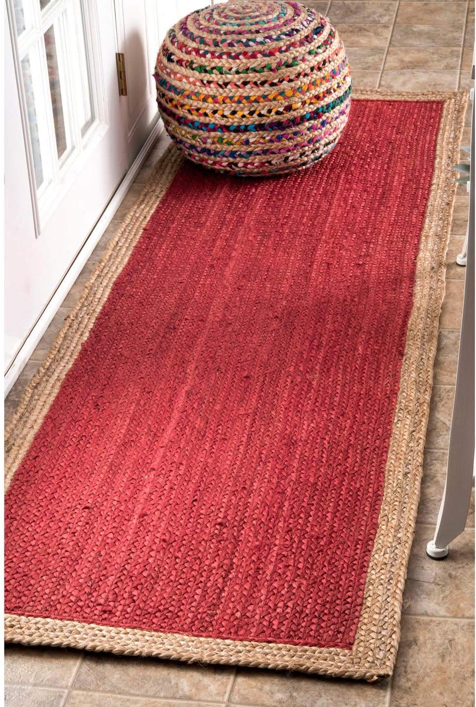 Red with Beige Border Natural Jute Rugs