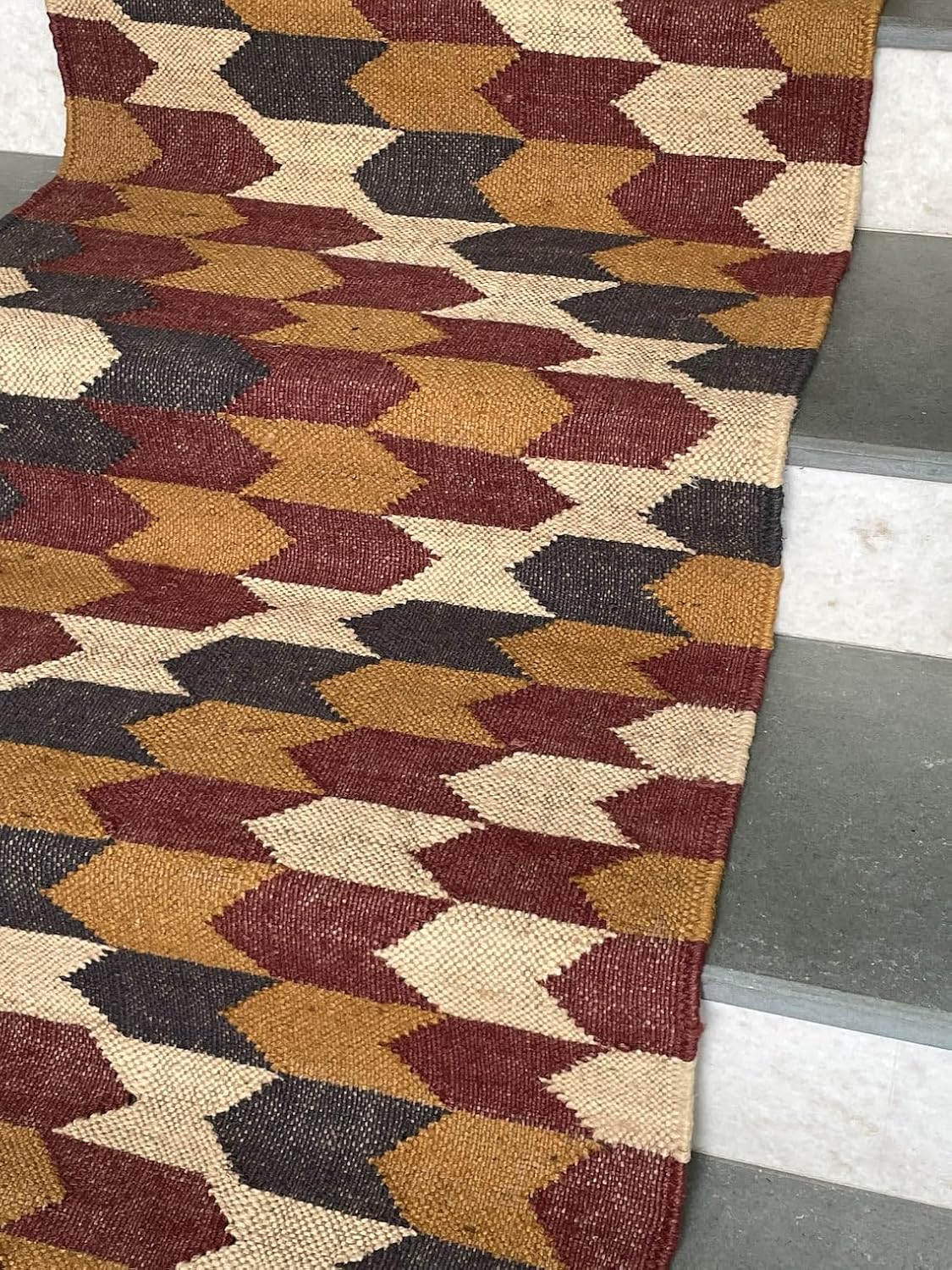 Printed Multicolor Hand Woven Kilim Stair Runner Rug, Decorative Stair Runners
