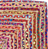 Indian Hand Braided Multicolor Jute Chindi Cotton Rug