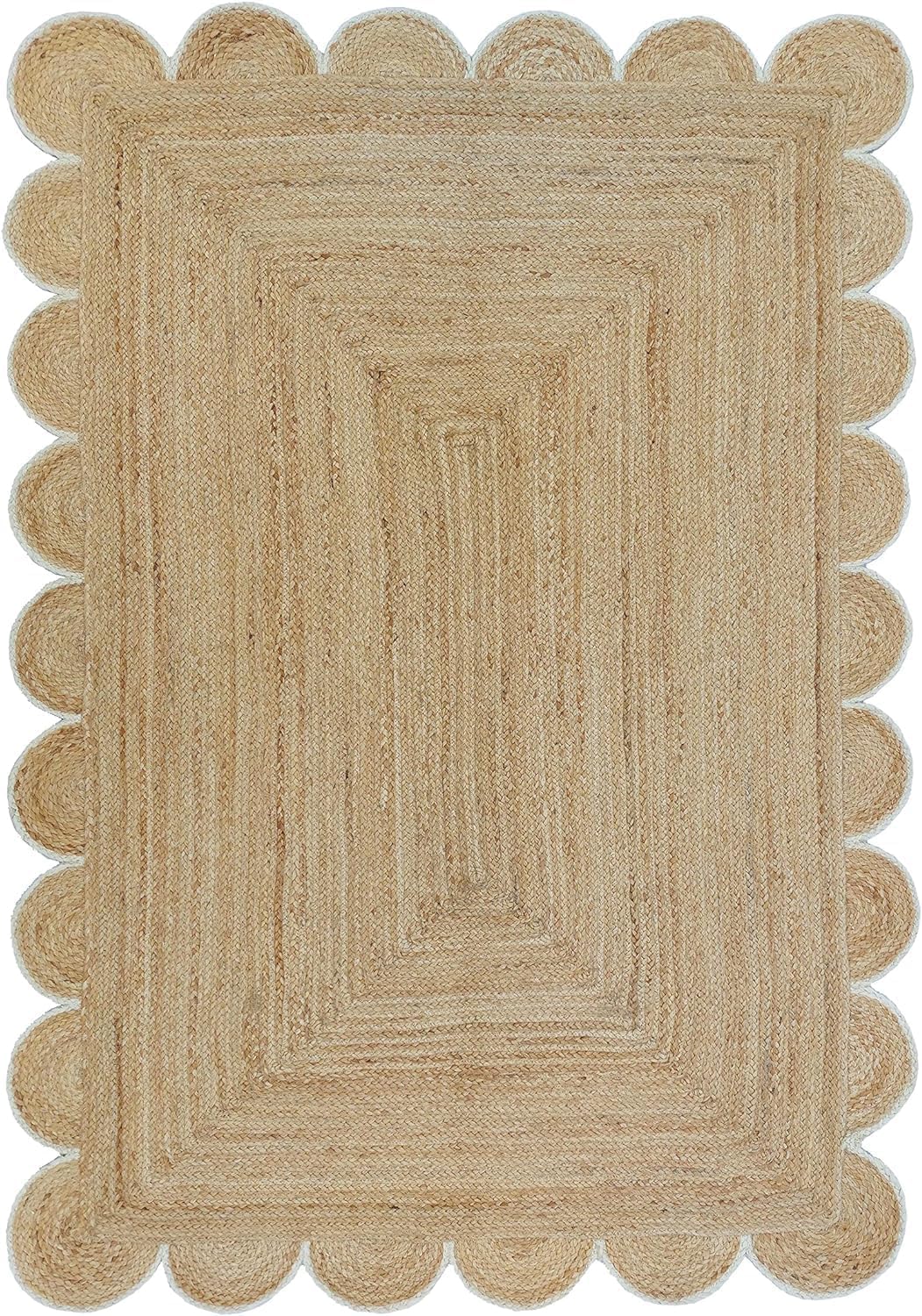 Hand Weaving Village  Decorative scalloped jute rug