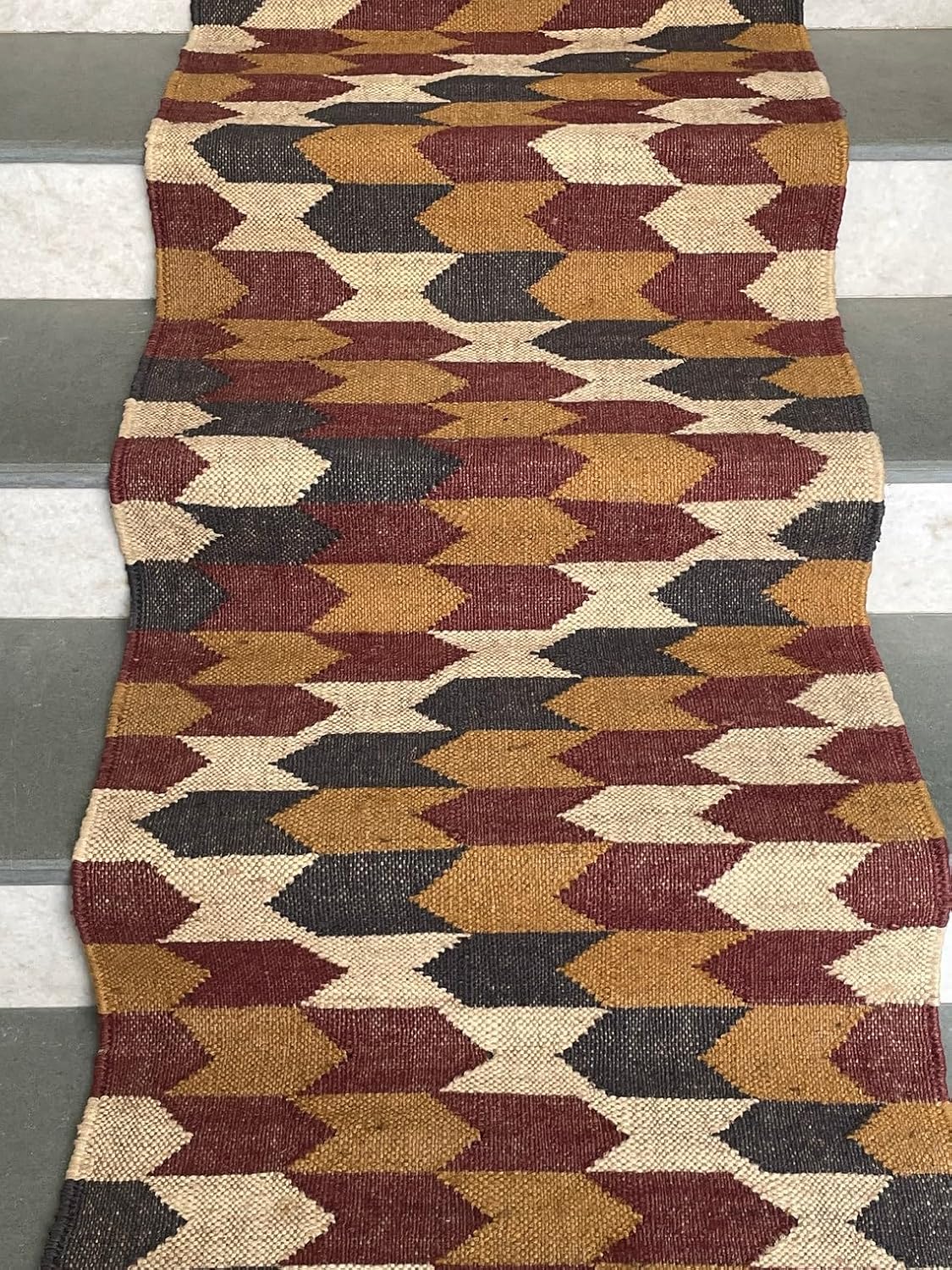 Printed Multicolor Hand Woven Kilim Stair Runner Rug, Decorative Stair Runners