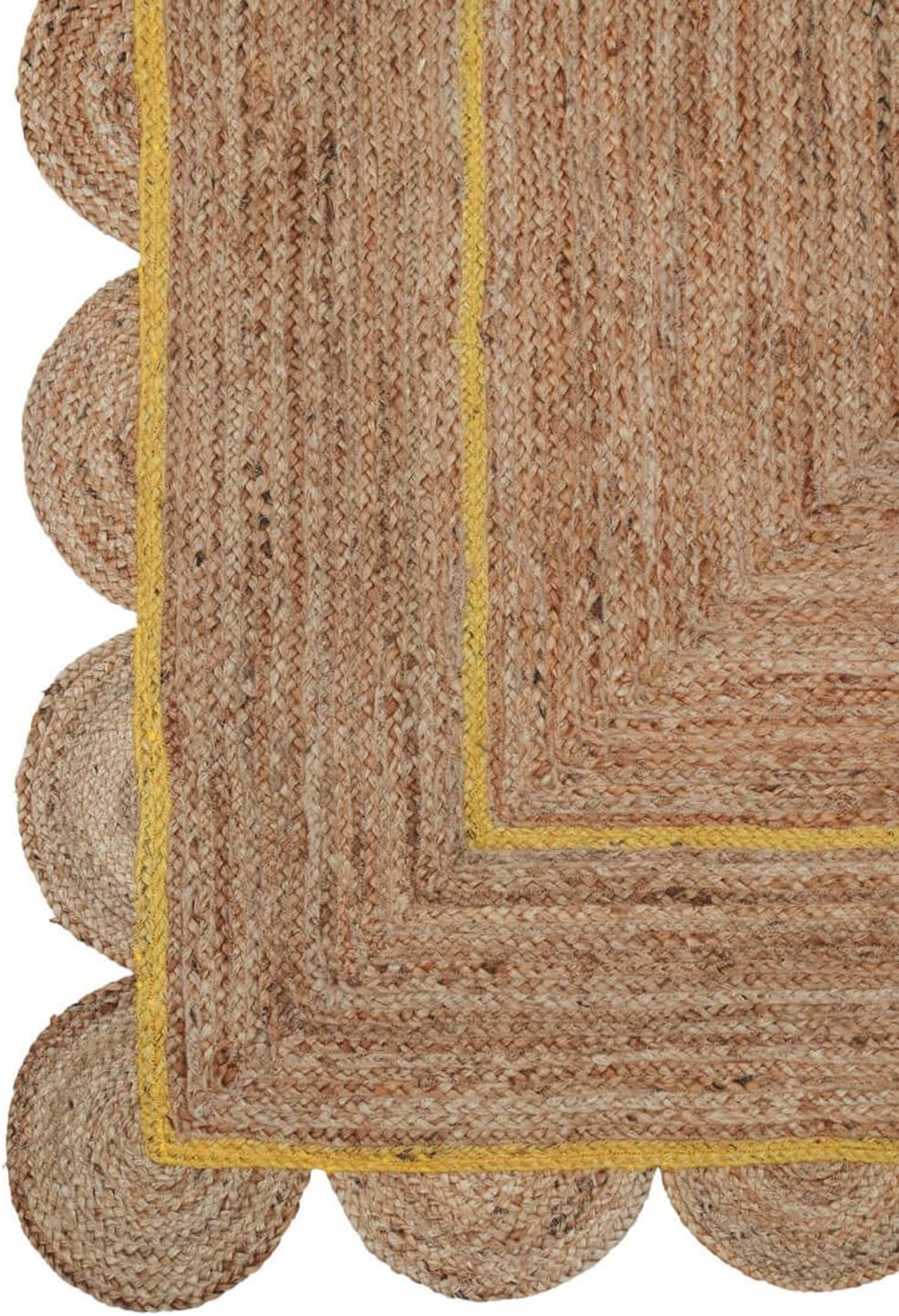 Handwoven Natural Jute Rug – Scalloped Design with Stylish Border