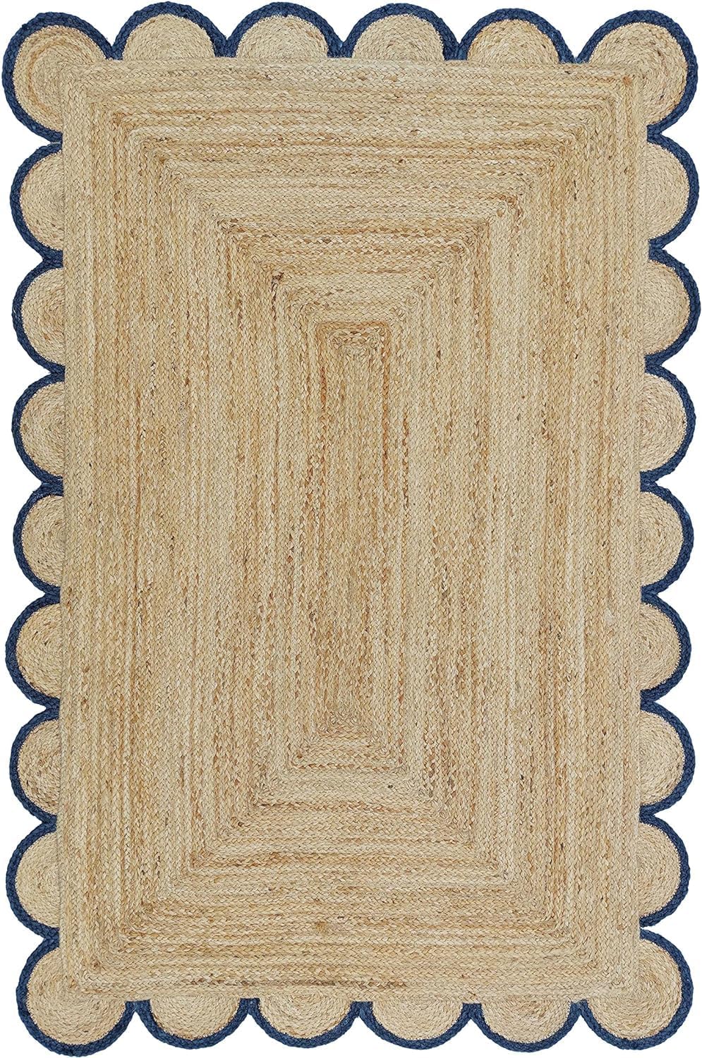 Hand Weaving Village  Decorative scalloped jute rug
