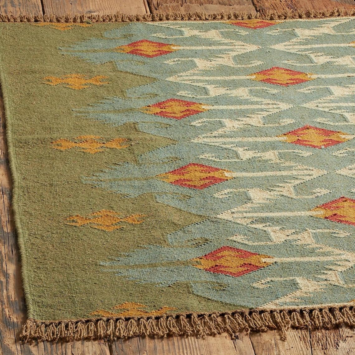 Wool Kilim Rug,Handwoven Wool and Jute Kilim Dhurrie Rug