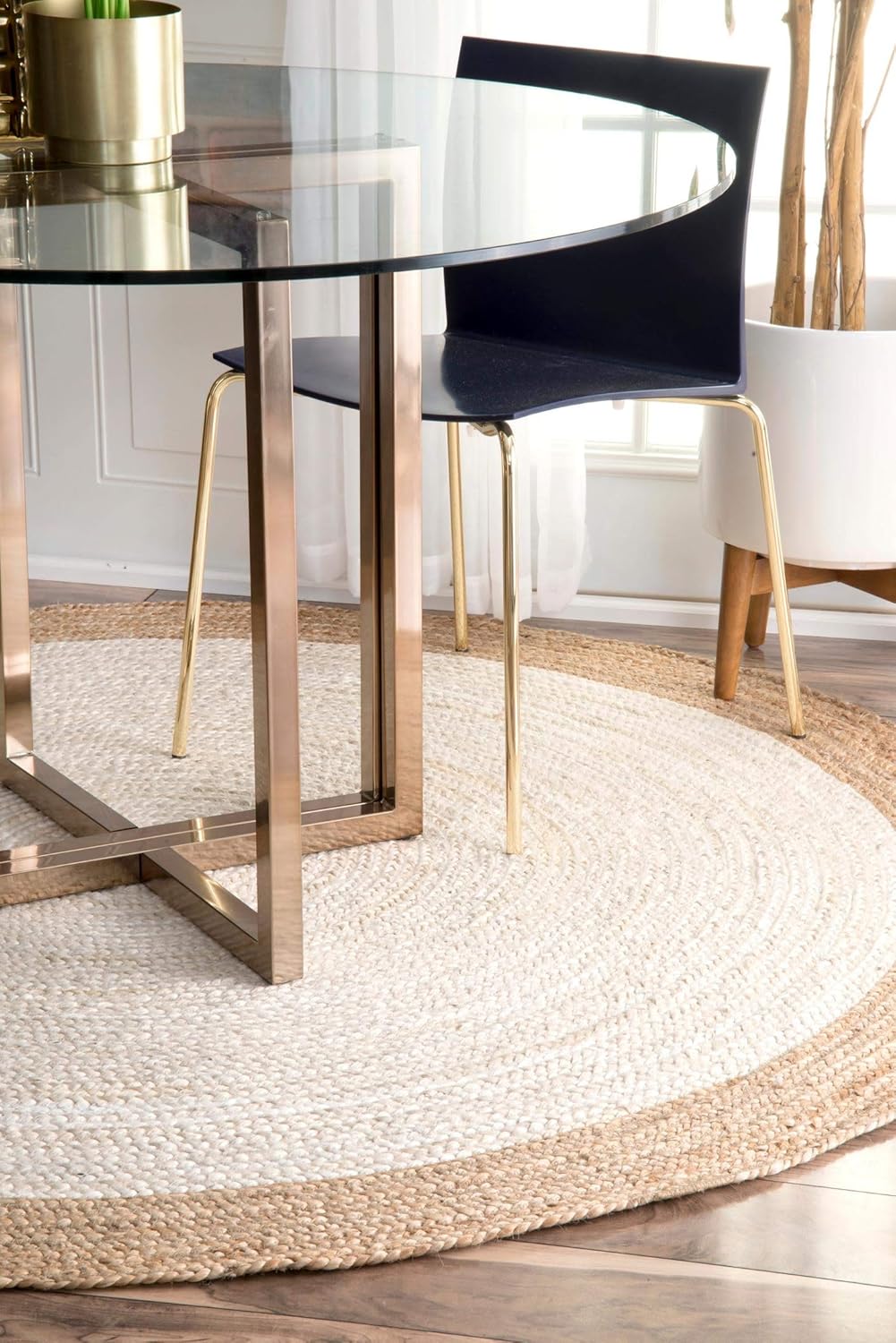 White with Beige Border Handmade Natural Fiber Rugs