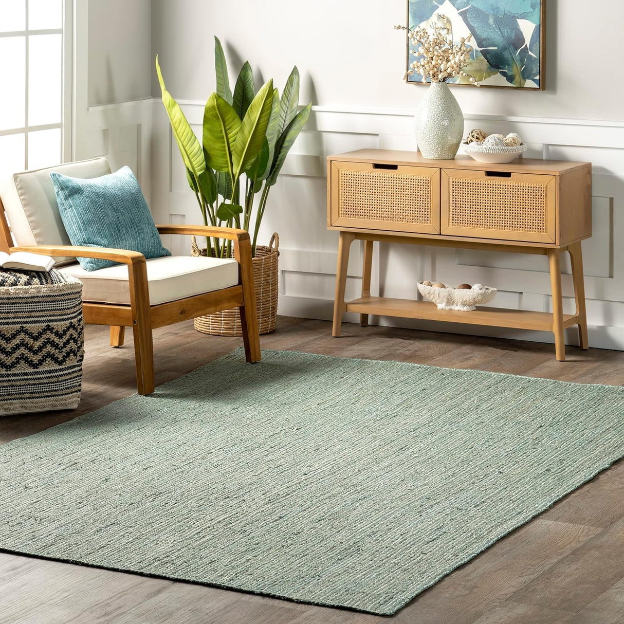 Tapis en jute vert tissé à la main Rigo 