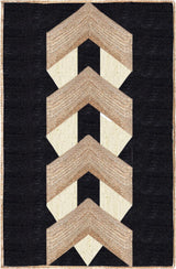 Unique Design Geometric Hand Woven Beige Black  Indian Area Rugs for Living Room, Hall
