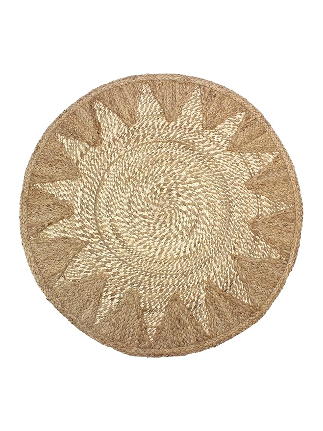 Round Traditional Design Jute Door Mat for Bedroom, Living Room, Dining Room