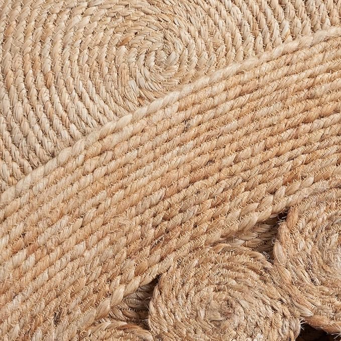 Handmade Boho Jute Rugs for Living Room with Circle Design and Non Slip Braided Carpets for Living Room