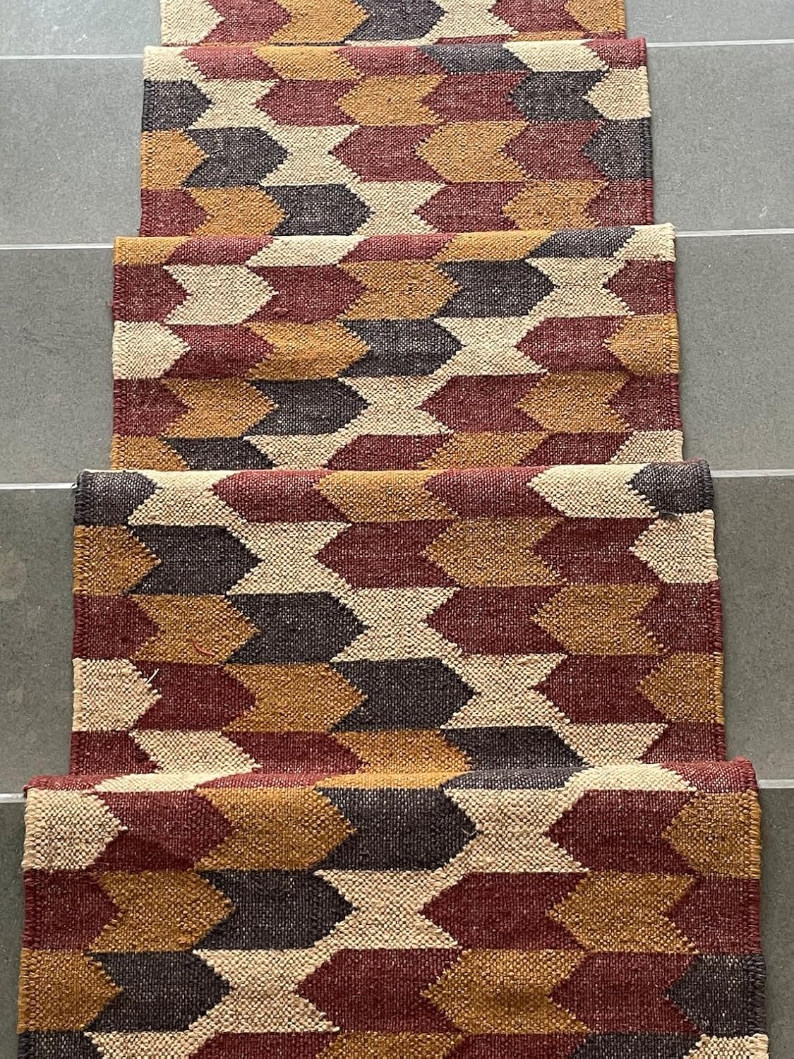 Printed Multicolor Hand Woven Kilim Stair Runner Rug, Decorative Stair Runners